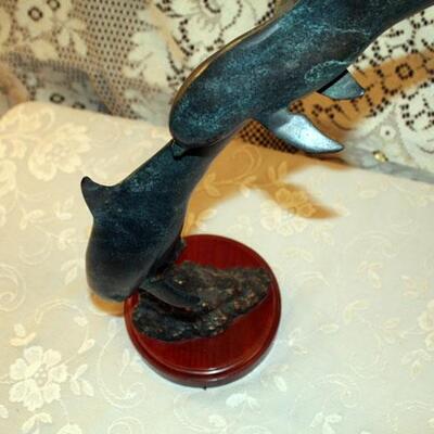 Bronze dolphin sculpture, unsigned, 19" (#188)