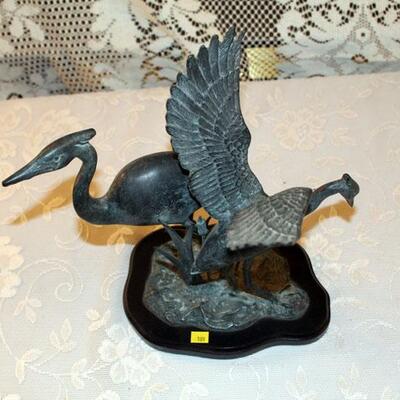 Bronze crane sculpture, unsigned, 14" (#189)