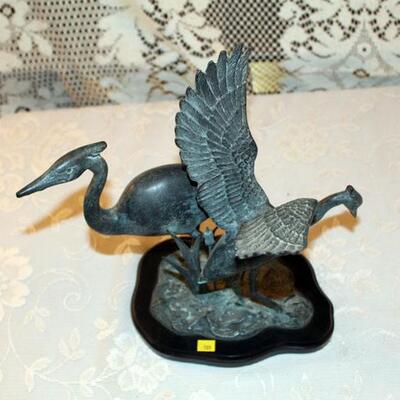 Bronze crane sculpture, unsigned, 14" (#189)