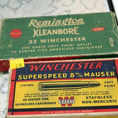 8mm ammo, .33 winchester ammo, partial boxes, about 20 rounds total (#200)