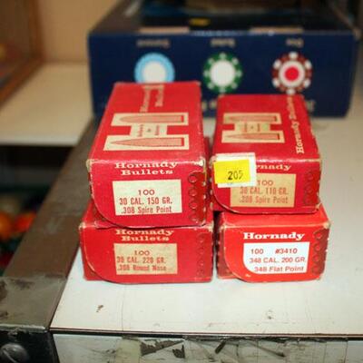 3 boxes .308, 1 box 348 cal bullets for reloaders (#205)