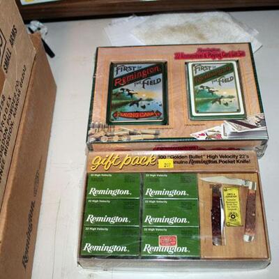 Two gift sets with .22 bullets, knife, playing cards (#207)