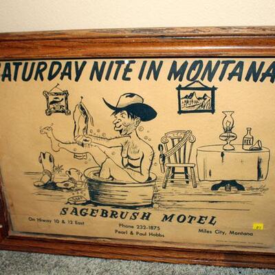 Cowboy taking a bath print, Sagebrush Motel,  Saturday Night in Montana, framed (#213)