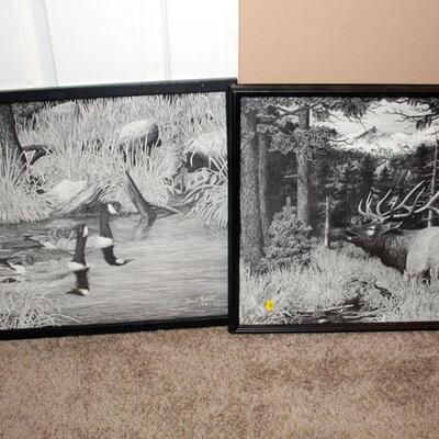 Pair David Knott B&W wildlife prints (#214)