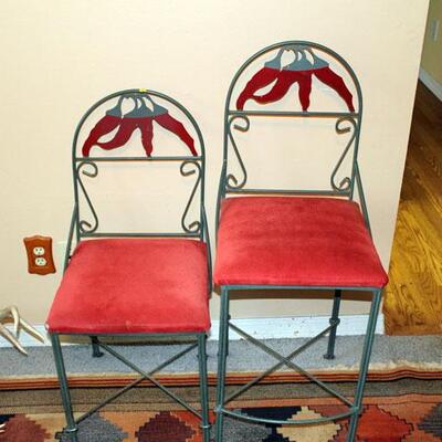 Green and red metal chair and stool set (#223)