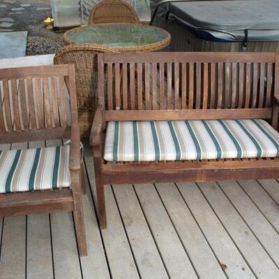 Patio teak bench, rocking bench and 2 chairs set