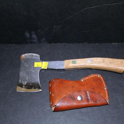 Case XX Camping Ax, unused, some staining from leather sheath (#321)