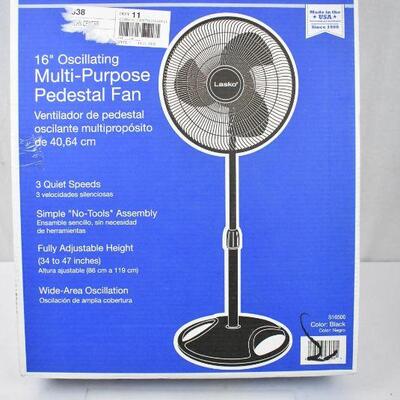 Lasko 16 Oscillating Pedestal Stand 3-Speed Fan, Model S16500, Black - New  | EstateSales.org