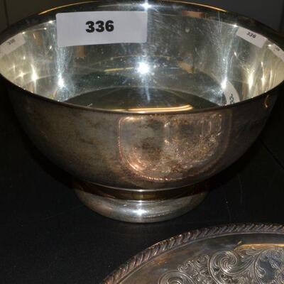 LOT 336. SILVER PLATE BOWL AND PLATTER
