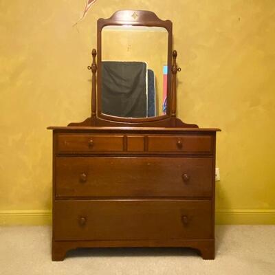 Vintage Solid Wood Dresser with Mirror by Finch Fine Furniture 