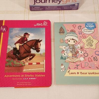 Lot 899: NEW Journey Girls Cat Set, Our Generation Book and Precious Moments Activity Pad
