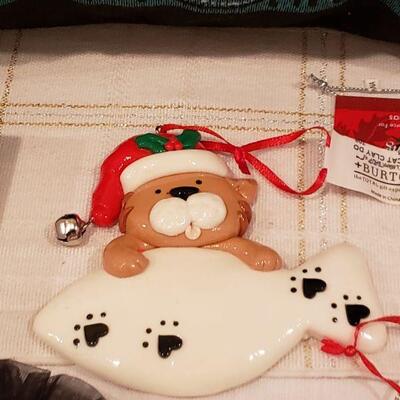Lot 903: NEW Laurel Burch Christmas Cat Pillow, Ornaments and Cat Trinket 