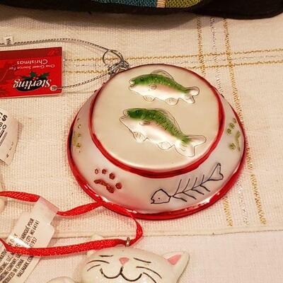 Lot 903: NEW Laurel Burch Christmas Cat Pillow, Ornaments and Cat Trinket 