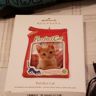 Lot 903: NEW Laurel Burch Christmas Cat Pillow, Ornaments and Cat Trinket 