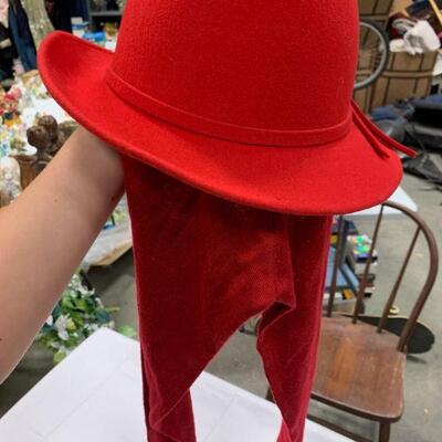#3 Vintage Red Hat With Tie Scarf