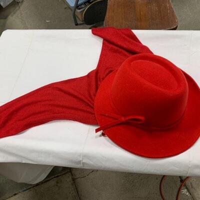 #3 Vintage Red Hat With Tie Scarf