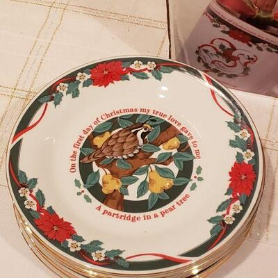 Lot 914: New/Old Stock 12 Days of Christmas Mugs and Dessert Plates- Complete Set of Both