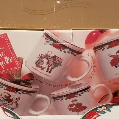Lot 914: New/Old Stock 12 Days of Christmas Mugs and Dessert Plates- Complete Set of Both