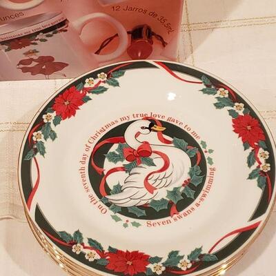 Lot 914: New/Old Stock 12 Days of Christmas Mugs and Dessert Plates- Complete Set of Both