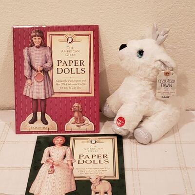 Lot 931: NEW (2) American Girl Paper Dolls Sets and Hallmark Magical Fawn Plushie 