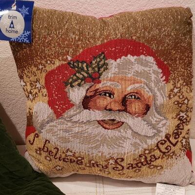 Lot 937: NEW Macy's Dark Green Velvet Treeskirt and Santa Pillow