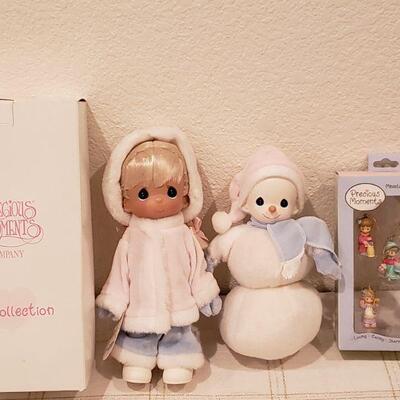 Lot 959: NEW Precious Moments Doll, Decorative Snowman and Ornaments 