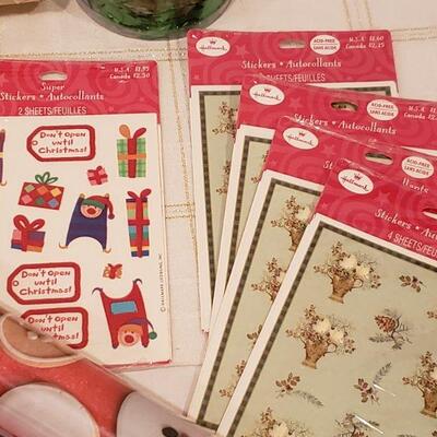 Lot 966: NEW (4) Rolls of Ribbons, Tissue Paper, Wrapping Paper, Stickers and Trim
