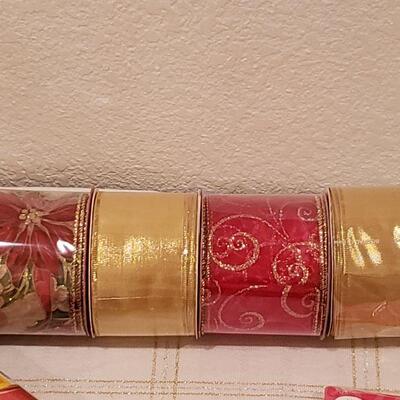 Lot 966: NEW (4) Rolls of Ribbons, Tissue Paper, Wrapping Paper, Stickers and Trim