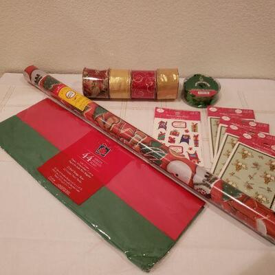 Lot 966: NEW (4) Rolls of Ribbons, Tissue Paper, Wrapping Paper, Stickers and Trim