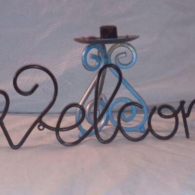 Wrought Iron Welcome Sign and Candle Holder