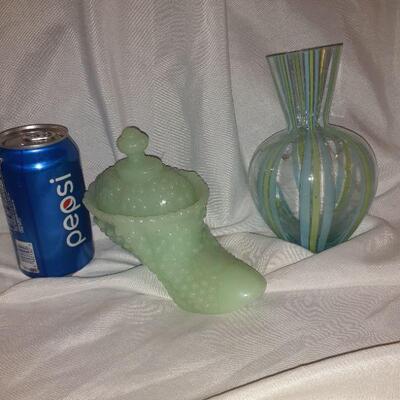 Jadeite Hobnail Covered Slipper Rare Vintage, Vase