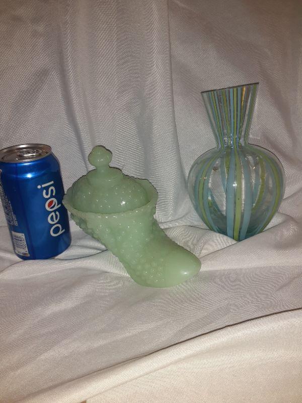 Jadeite Hobnail Covered Slipper Rare Vintage, Vase