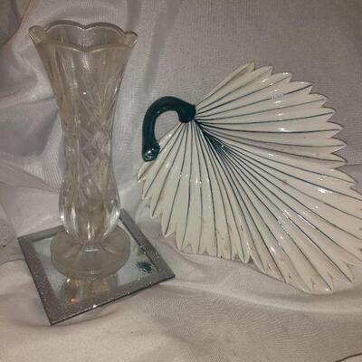 Italian Leaf Plate, Crystal Vase