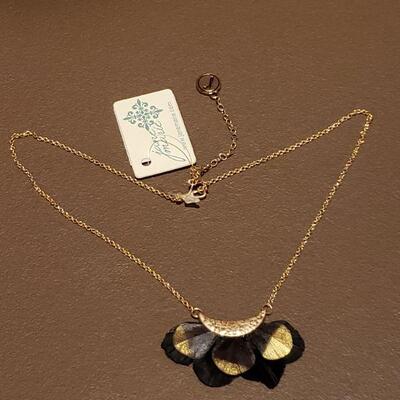 Lot 982: NEW Gold Painted Black Feather Pendant Necklace and Hematite Necklace
