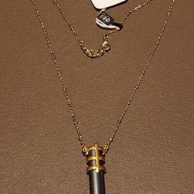 Lot 982: NEW Gold Painted Black Feather Pendant Necklace and Hematite Necklace