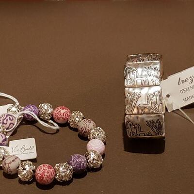 Lot 985: NEW Expandable Horse Bracelet and Handmade Clay Bead Bracelet 