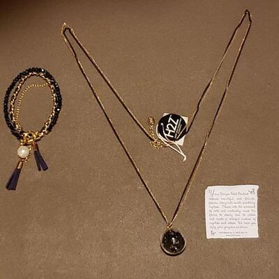 Lot 987: NEW H2 Swarovski Elements Necklace and Black Tassel Bracelet 
