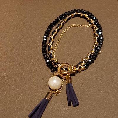 Lot 987: NEW H2 Swarovski Elements Necklace and Black Tassel Bracelet 