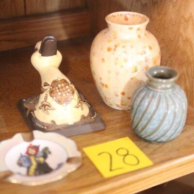 Lot 28 Two Vases, Munchen Germany Ashtray, Ceramic Duck
