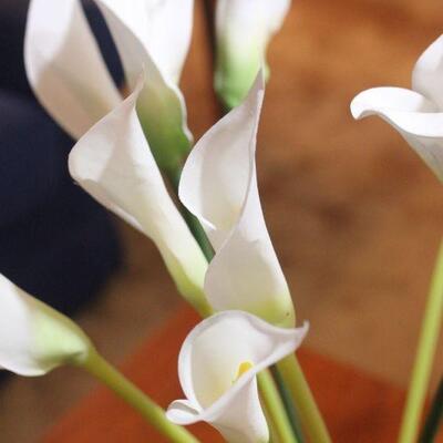 Lot 60 Lrg. Faux White Calla Lily in Glass Vase