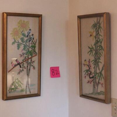 Lot 82 Pair of Framed Original Stich Art 21"x10.5"