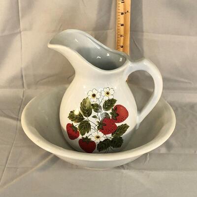 Lot 2 - McCoy Strawberry Country 64 oz Pitcher and Bowl