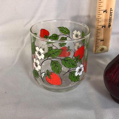 Lot 8 - Avon Strawberry Foam Bottle and 2 Strawberry Juice Glasses