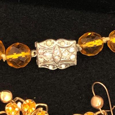 Lot 29 - Vintage Amber Glass Bead Necklace and Earrings