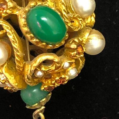 Lot 60 - Filigree Ball Faux Jade Faux Pearl Necklace