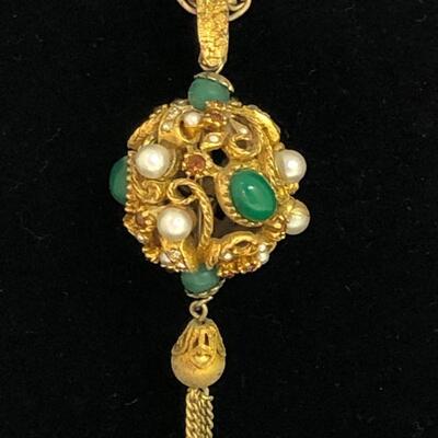 Lot 60 - Filigree Ball Faux Jade Faux Pearl Necklace