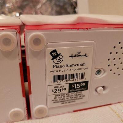 Lot 995: Set of (4) Hallmark Synchronized Christmas Snowman Dancers + LED Backlight Trees