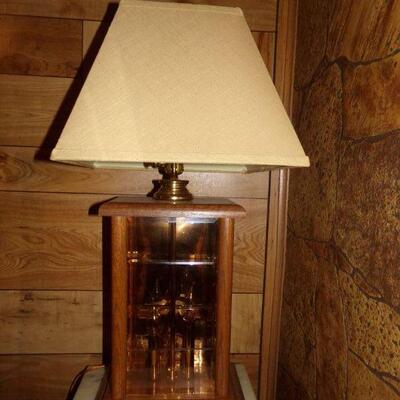 LOT 60   MIRRORED WALL CLOCK, SMALL STAND W/ LAMP