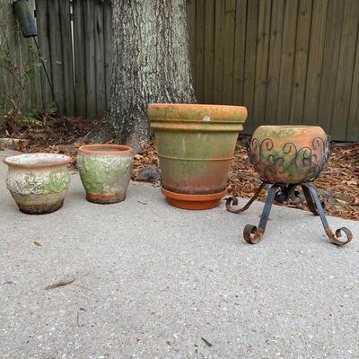 Set of 4 Heavy Terra Cotta Outdoor Pots