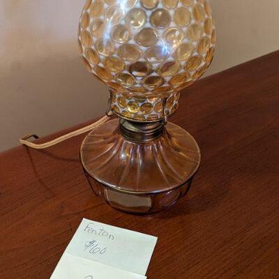 Vintage Fostoria Amber opal coin glass finger courting lamp (#26)